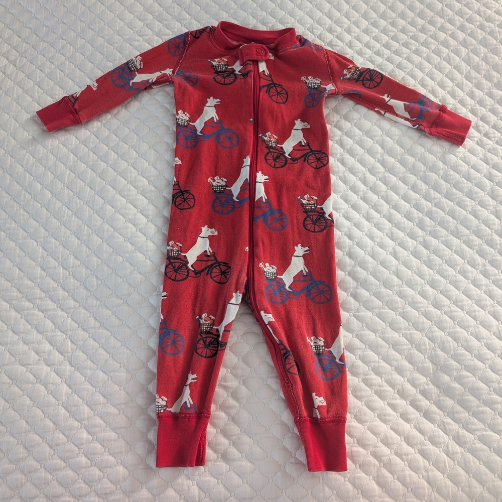 Hanna Andersson Red One Piece with Dog and Bicycle Print
